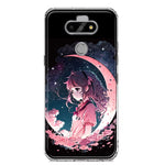 LG Aristo 5/Phoenix 5/Risio 4 Kawaii Manga Pink Cherry Blossom Dreaming Moon Girl Hybrid Protective Phone Case Cover