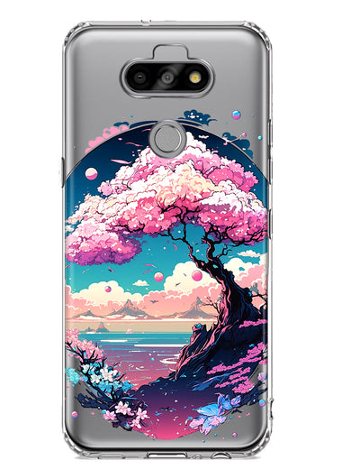 LG Aristo 5/Phoenix 5/Risio 4 Kawaii Manga Pink Cherry Blossom Japanese Sky Floral Ocean Hybrid Protective Phone Case Cover