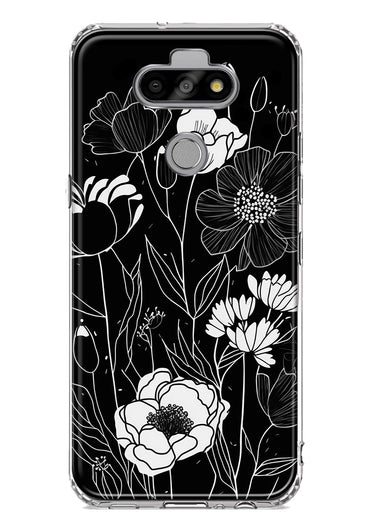 LG Aristo 5/Phoenix 5/Risio 4 Line Drawing Art White Floral Flowers Hybrid Protective Phone Case Cover