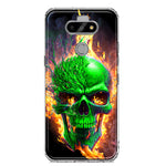 LG Aristo 5/Phoenix 5/Risio 4 Green Flaming Skull Burning Fire Double Layer Phone Case Cover