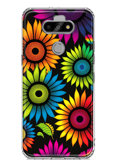 LG Aristo 5/Phoenix 5/Risio 4 Neon Rainbow Glow Sunflowers Colorful Floral Pink Purple Double Layer Phone Case Cover