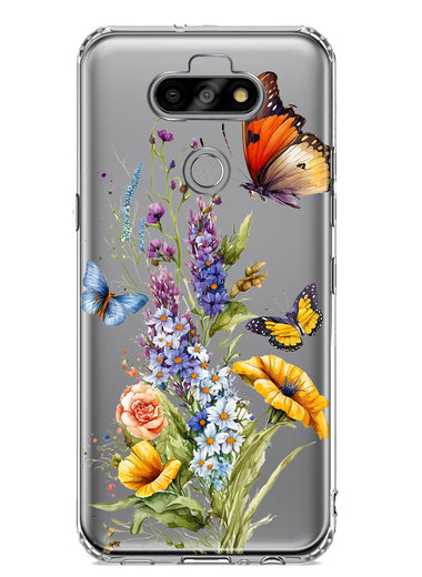LG Aristo 5/Phoenix 5/Risio 4 Yellow Purple Spring Flowers Butterflies Floral Hybrid Protective Phone Case Cover