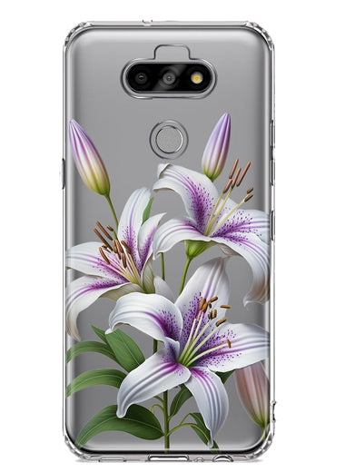 LG Aristo 5/Phoenix 5/Risio 4 White Lavender Lily Purple Flowers Floral Hybrid Protective Phone Case Cover