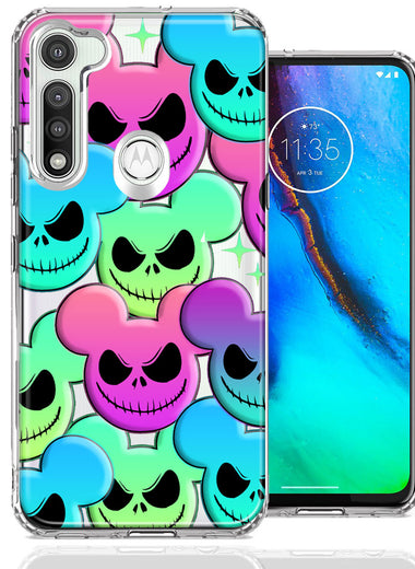 Motorola Moto G Fast Bright Rainbow Nightmare Skulls Spooky Season Halloween Design Double Layer Phone Case Cover