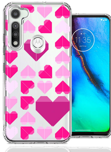 Motorola Moto G Fast Pink Purple Origami Valentine's Day Polkadot Hearts Design Double Layer Phone Case Cover