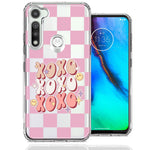 Motorola Moto G Fast Retro Pink Checkered XOXO Vintage 70s Style Hippie Valentine Love Double Layer Phone Case Cover