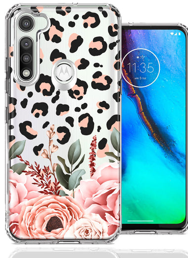 For Motorola Moto G Fast Classy Blush Peach Peony Rose Flowers Leopard Phone Case Cover