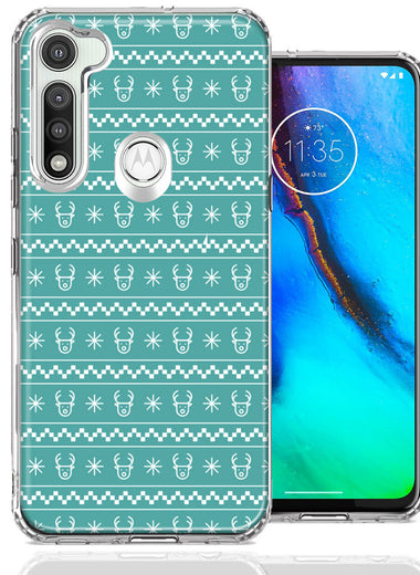 Motorola Moto G Fast Teal Christmas Reindeer Pattern Design Double Layer Phone Case Cover