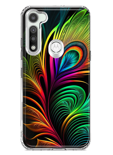 Motorola Moto G Fast Neon Rainbow Glow Peacock Feather Hybrid Protective Phone Case Cover