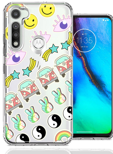 Motorola Moto G Fast 70's Yin Yang Hippie Happy Peace Stars Design Double Layer Phone Case Cover