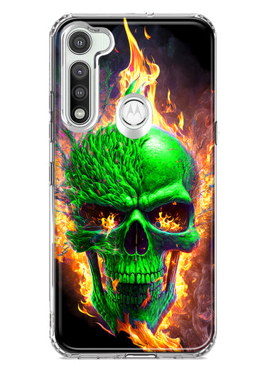 Motorola Moto G Fast Green Flaming Skull Burning Fire Double Layer Phone Case Cover