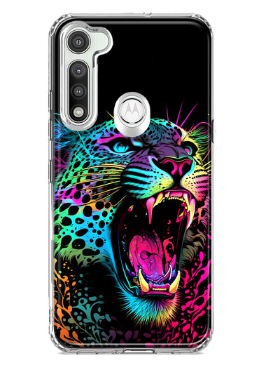 Motorola Moto G Fast Neon Rainbow Glow Colorful Leopard Hybrid Protective Phone Case Cover