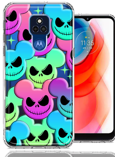 Motorola Moto G Play 2021 Bright Rainbow Nightmare Skulls Spooky Season Halloween Design Double Layer Phone Case Cover