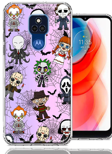 Motorola Moto G Play 2021 Classic Haunted Horror Halloween Nightmare Characters Spider Webs Design Double Layer Phone Case Cover