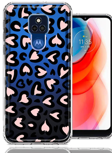 Motorola Moto G Play 2021 Cute Pink Leopard Print Hearts Valentines Day Love Double Layer Phone Case Cover