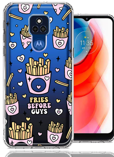 Motorola Moto G Play 2021 Cute Valentine Pink Love Hearts Fries Before Guys Double Layer Phone Case Cover