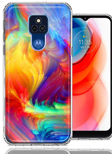 Motorola Moto G Play 2021 Colorful Feather Paint Double Layer Phone Case Cover