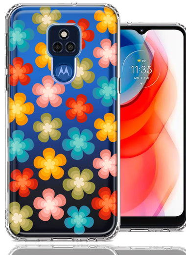 Motorola Moto G Play 2021 Groovy Gradient Retro Color Flowers Double Layer Phone Case Cover