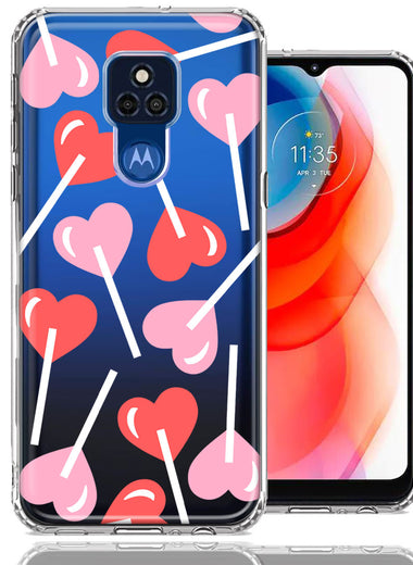 Motorola Moto G Play 2021 Heart Suckers Lollipop Valentines Day Candy Lovers Double Layer Phone Case Cover