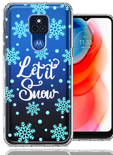 Motorola Moto G Play 2021 Christmas Holiday Let It Snow Winter Blue Snowflakes Design Double Layer Phone Case Cover