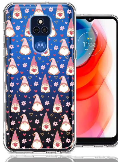 Motorola Moto G Play 2021 Pink Blush Valentines Day Flower Hearts Gnome Characters Cute Double Layer Phone Case Cover