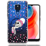Motorola Moto G Play 2021 Pink Dead Valentine Skull Frap Hearts If I had Feelings They'd Be For You Love Double Layer Phone Case Cover