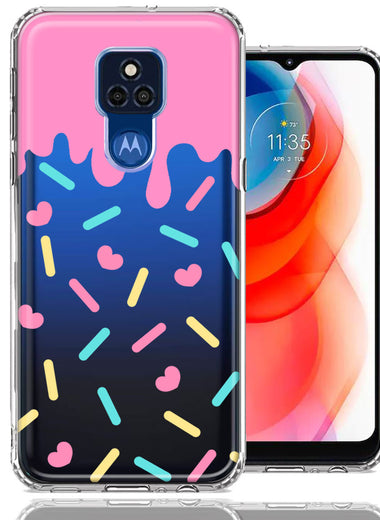 Motorola Moto G Play 2021 Pink Drip Frosting Cute Heart Sprinkles Kawaii Cake Design Double Layer Phone Case Cover