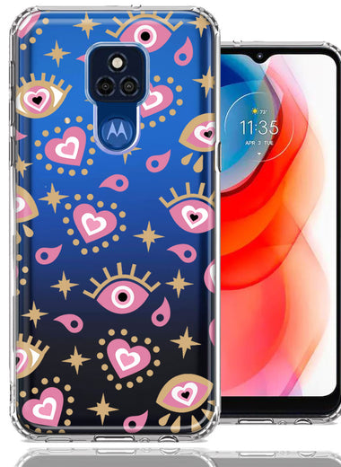 Motorola Moto G Play 2021 Pink Evil Eye Lucky Love Law Of Attraction Design Double Layer Phone Case Cover
