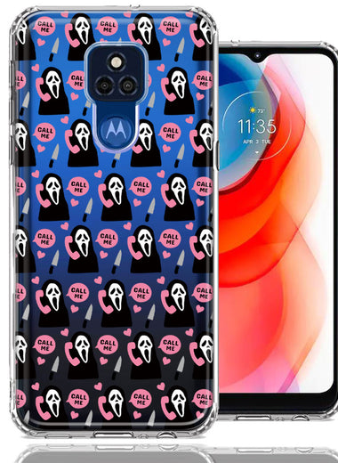 Motorola Moto G Play 2021 Pink Horror Valentine Character Ghostface Boyfriend Call Me Hearts Double Layer Phone Case Cover
