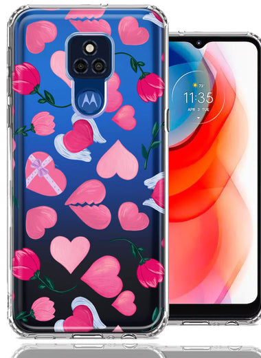 Motorola Moto G Play 2021 Pretty Valentines Day Hearts Chocolate Candy Angel Flowers Double Layer Phone Case Cover