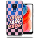 Motorola Moto G Play 2021 Retro Pink Checkered XOXO Vintage 70s Style Hippie Valentine Love Double Layer Phone Case Cover