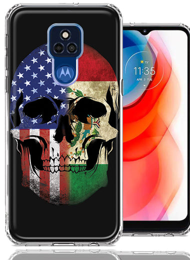 Motorola Moto G Play 2021 US Mexico Flag Skull Double Layer Phone Case Cover