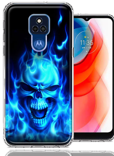 Motorola Moto G Play 2021 Blue Flaming Skull Double Layer Phone Case Cover