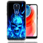 Motorola Moto G Play 2021 Blue Flaming Skull Double Layer Phone Case Cover