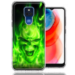 Motorola Moto G Play 2021 Green Flaming Skull Double Layer Phone Case Cover