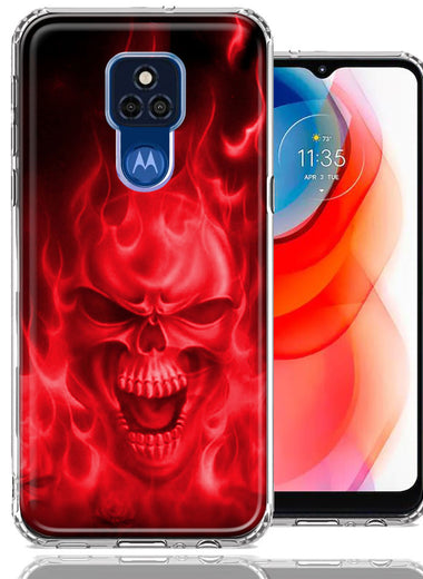Motorola Moto G Play 2021 Red Flaming Skull Double Layer Phone Case Cover