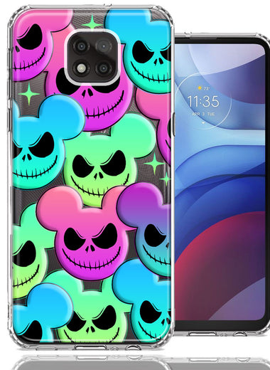 Motorola Moto G Power 2021 Bright Rainbow Nightmare Skulls Spooky Season Halloween Design Double Layer Phone Case Cover