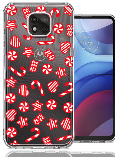Motorola Moto G Power 2021 Christmas Winter Red White Peppermint Candies Swirls Candycanes Design Double Layer Phone Case Cover