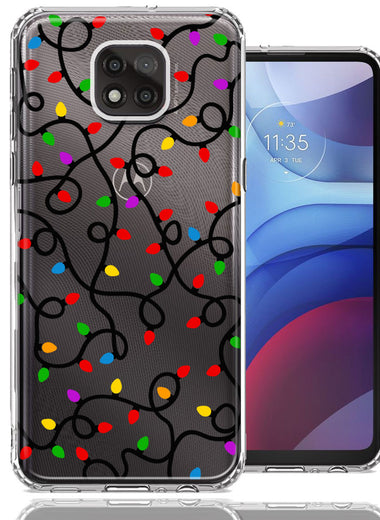 Motorola Moto G Power 2021 Colorful Nostalgic Vintage Christmas Holiday Winter String Lights Design Double Layer Phone Case Cover