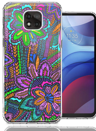 Motorola Moto G Power 2021 Colorful Summer Flowers Doodle Art Design Double Layer Phone Case Cover