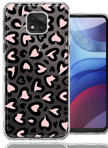 Motorola Moto G Power 2021 Cute Pink Leopard Print Hearts Valentines Day Love Double Layer Phone Case Cover