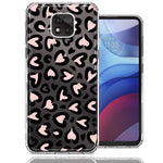 Motorola Moto G Power 2021 Cute Pink Leopard Print Hearts Valentines Day Love Double Layer Phone Case Cover