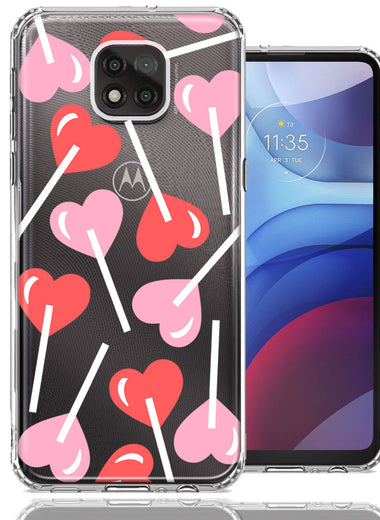 Motorola Moto G Power 2021 Heart Suckers Lollipop Valentines Day Candy Lovers Double Layer Phone Case Cover
