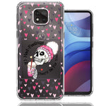 Motorola Moto G Power 2021 Pink Dead Valentine Skull Frap Hearts If I had Feelings They'd Be For You Love Double Layer Phone Case Cover