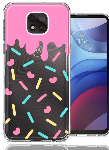Motorola Moto G Power 2021 Pink Drip Frosting Cute Heart Sprinkles Kawaii Cake Design Double Layer Phone Case Cover