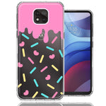 Motorola Moto G Power 2021 Pink Drip Frosting Cute Heart Sprinkles Kawaii Cake Design Double Layer Phone Case Cover