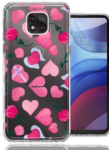 Motorola Moto G Power 2021 Pretty Valentines Day Hearts Chocolate Candy Angel Flowers Double Layer Phone Case Cover