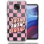 Motorola Moto G Power 2021 Retro Pink Checkered XOXO Vintage 70s Style Hippie Valentine Love Double Layer Phone Case Cover