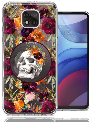 Motorola Moto G Power 2021 Romance Is Dead Valentines Day Halloween Skull Floral Autumn Flowers Double Layer Phone Case Cover