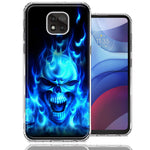 Motorola Moto G Power 2021 Blue Flaming Skull Double Layer Phone Case Cover